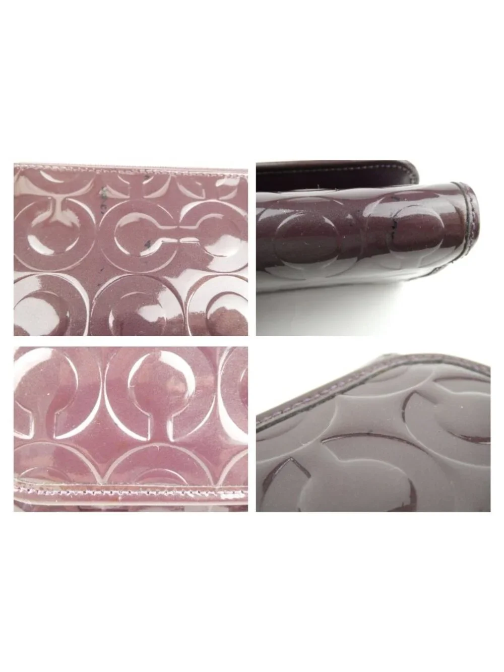 Coach Signature Purple Patent Leather Checkbook Trifold Wallet - Picture 14 of 14